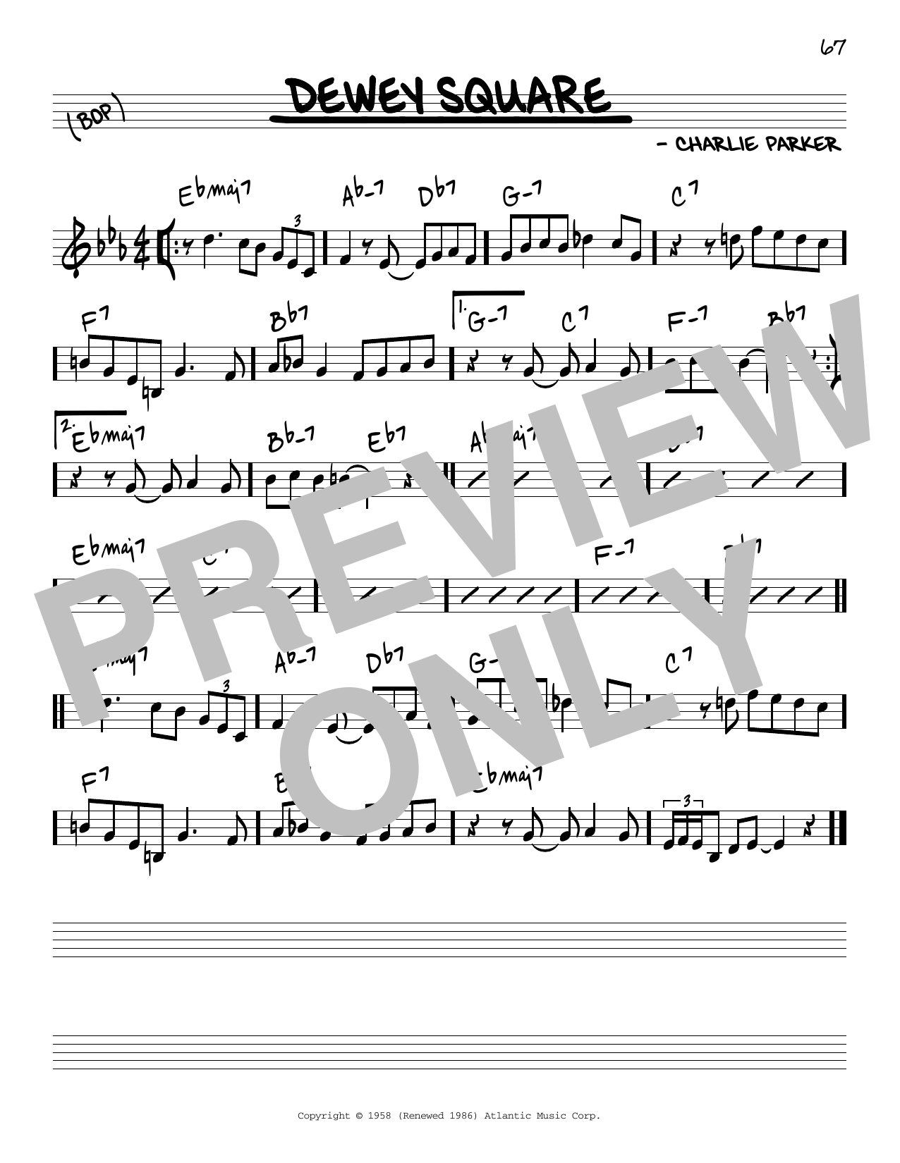 Charlie Parker Dewey Square sheet music notes and chords. Download Printable PDF.