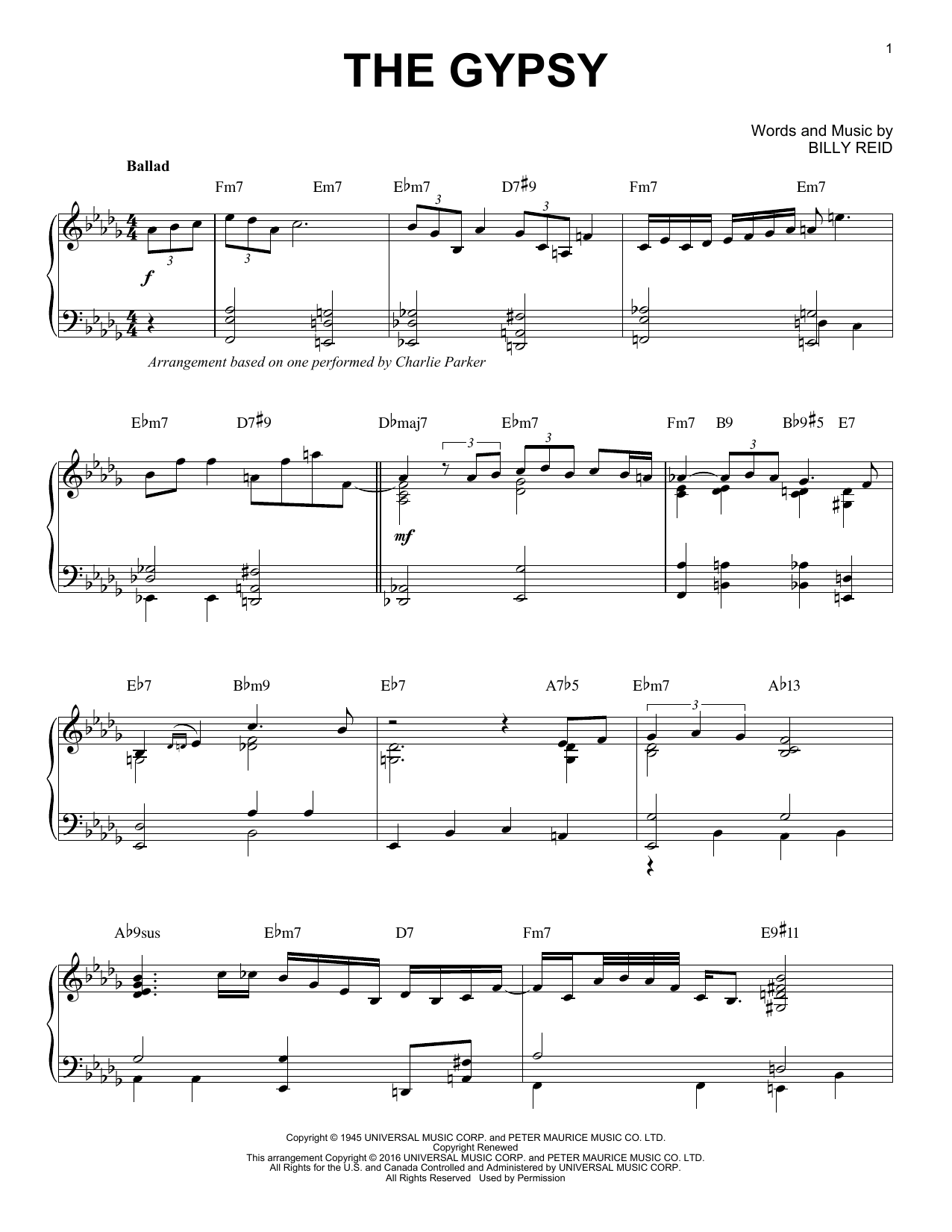 Charlie Parker The Gypsy arr. Brent Edstrom Sheet Music Download Printable PDF Notes FreshSheetMusic