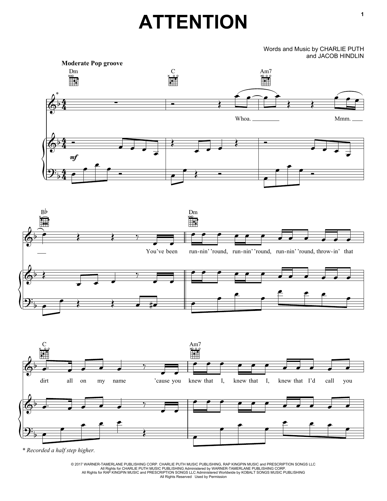 Charlie Puth Attention sheet music notes and chords. Download Printable PDF.