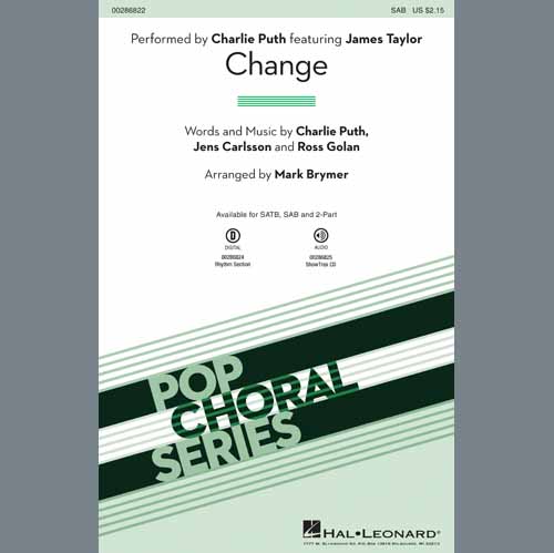 Charlie Puth Change (feat. James Taylor) (arr. Mark Brymer) Profile Image