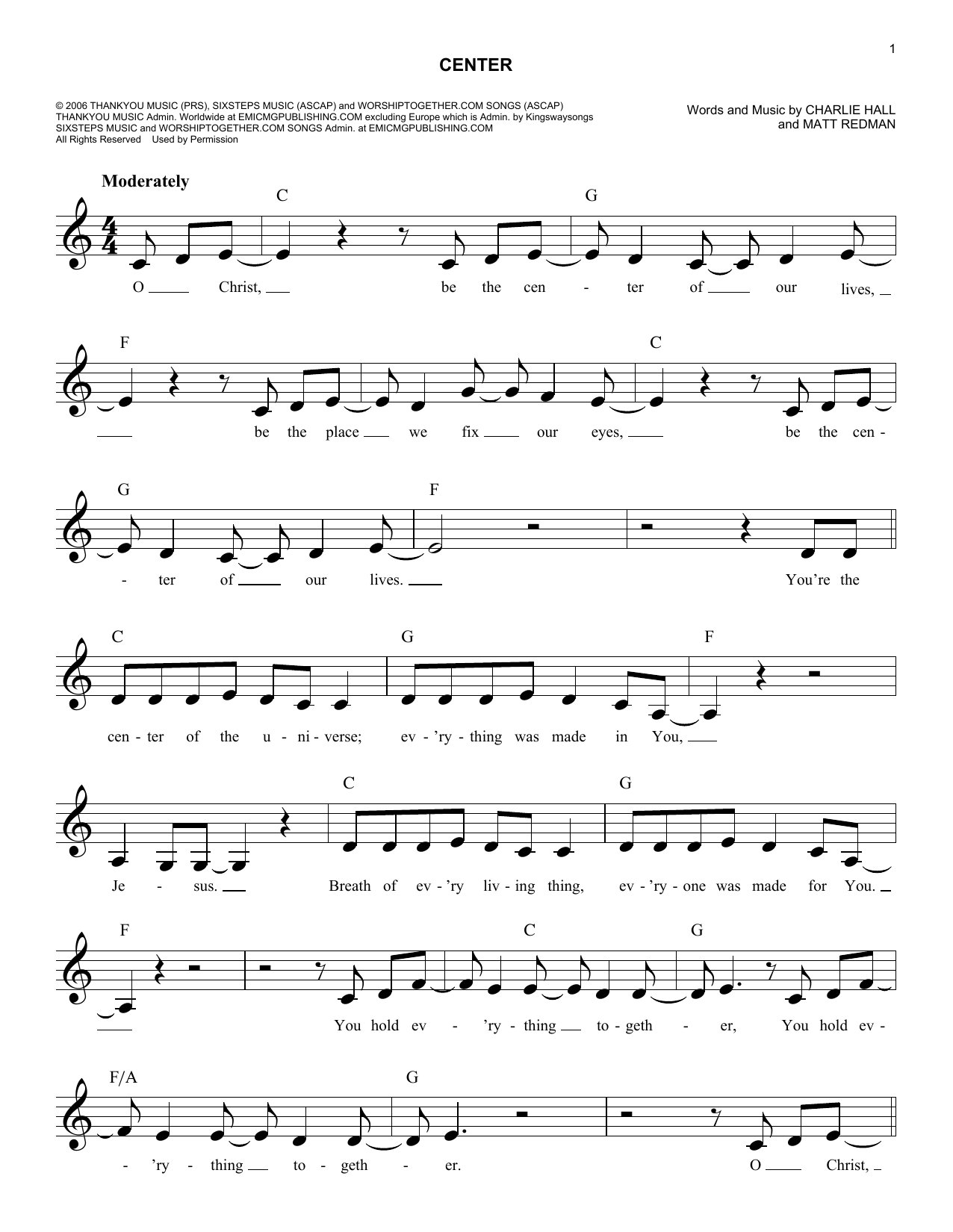 Charlie Hall Center sheet music notes and chords. Download Printable PDF.