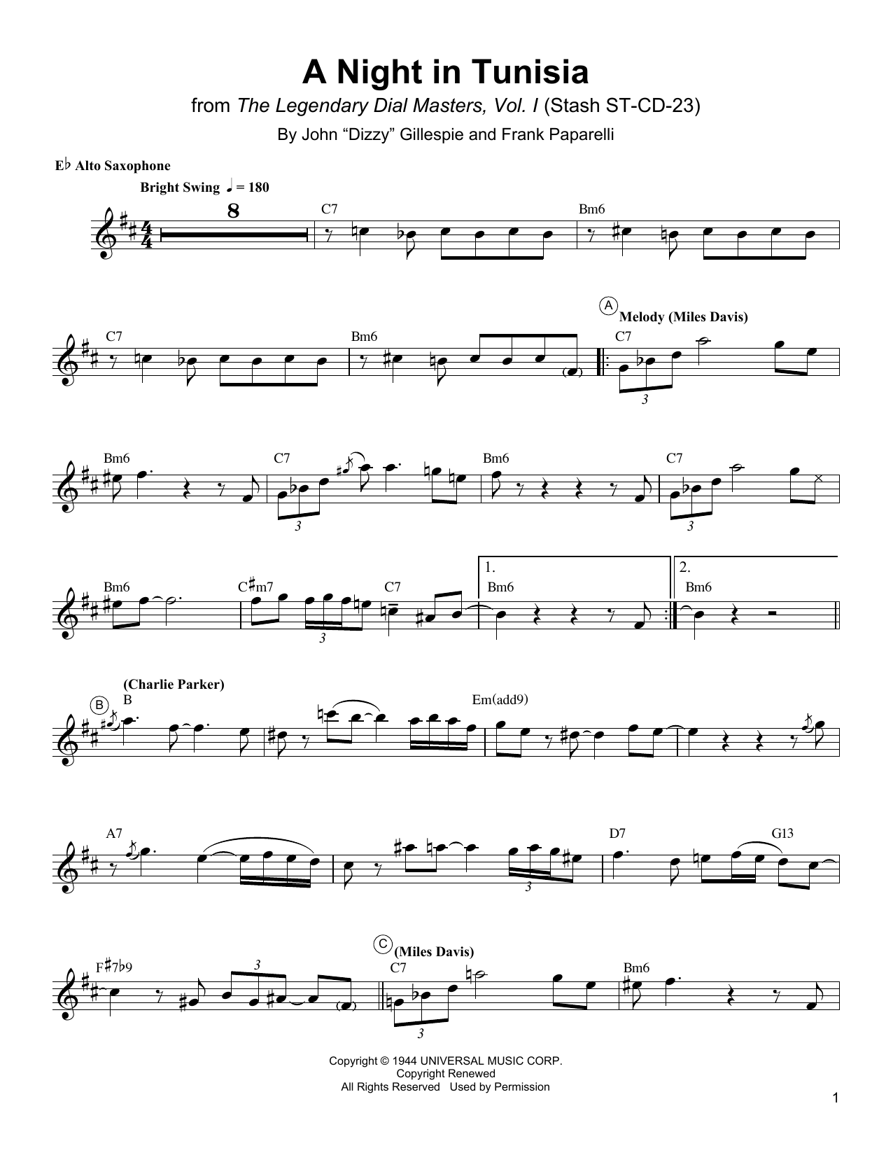 Charlie Parker A Night In Tunisia Sheet Music Pdf Notes Chords