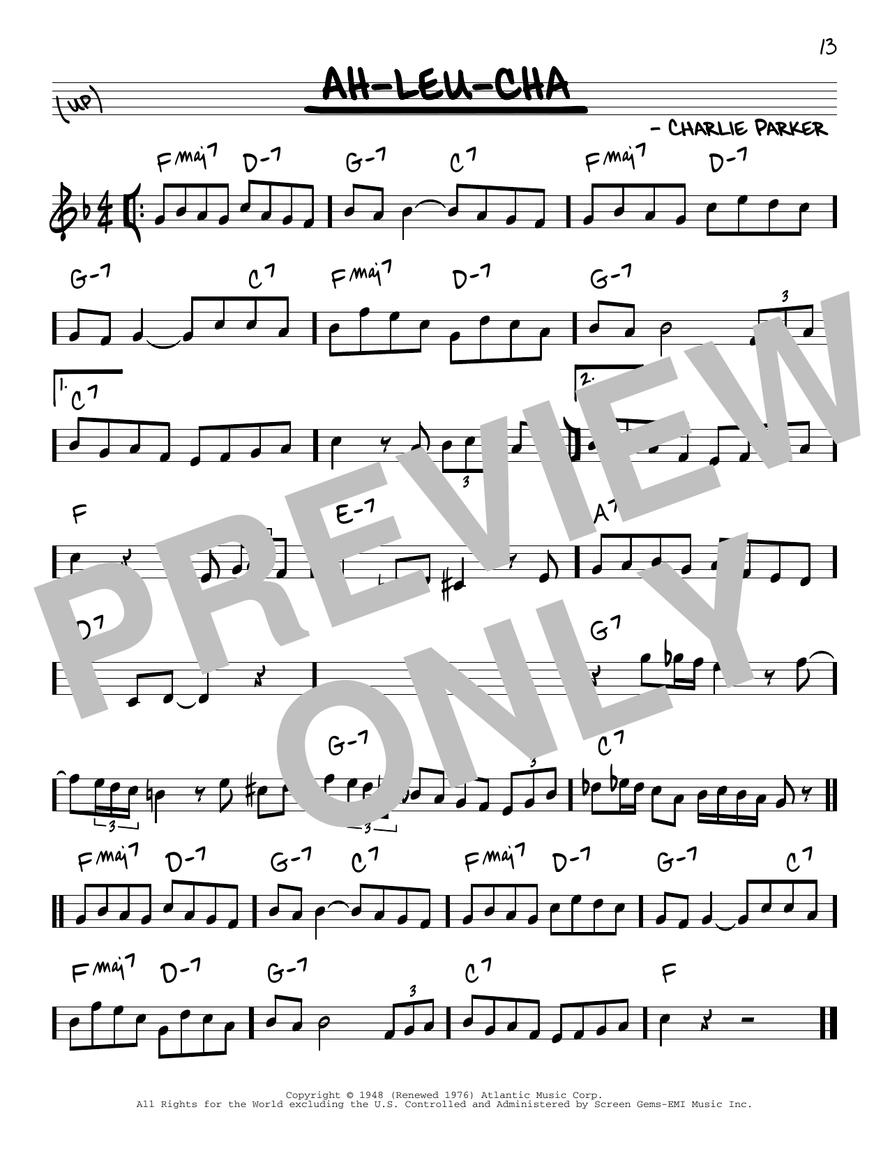 Charlie Parker Ah-Leu-Cha sheet music notes and chords. Download Printable PDF.