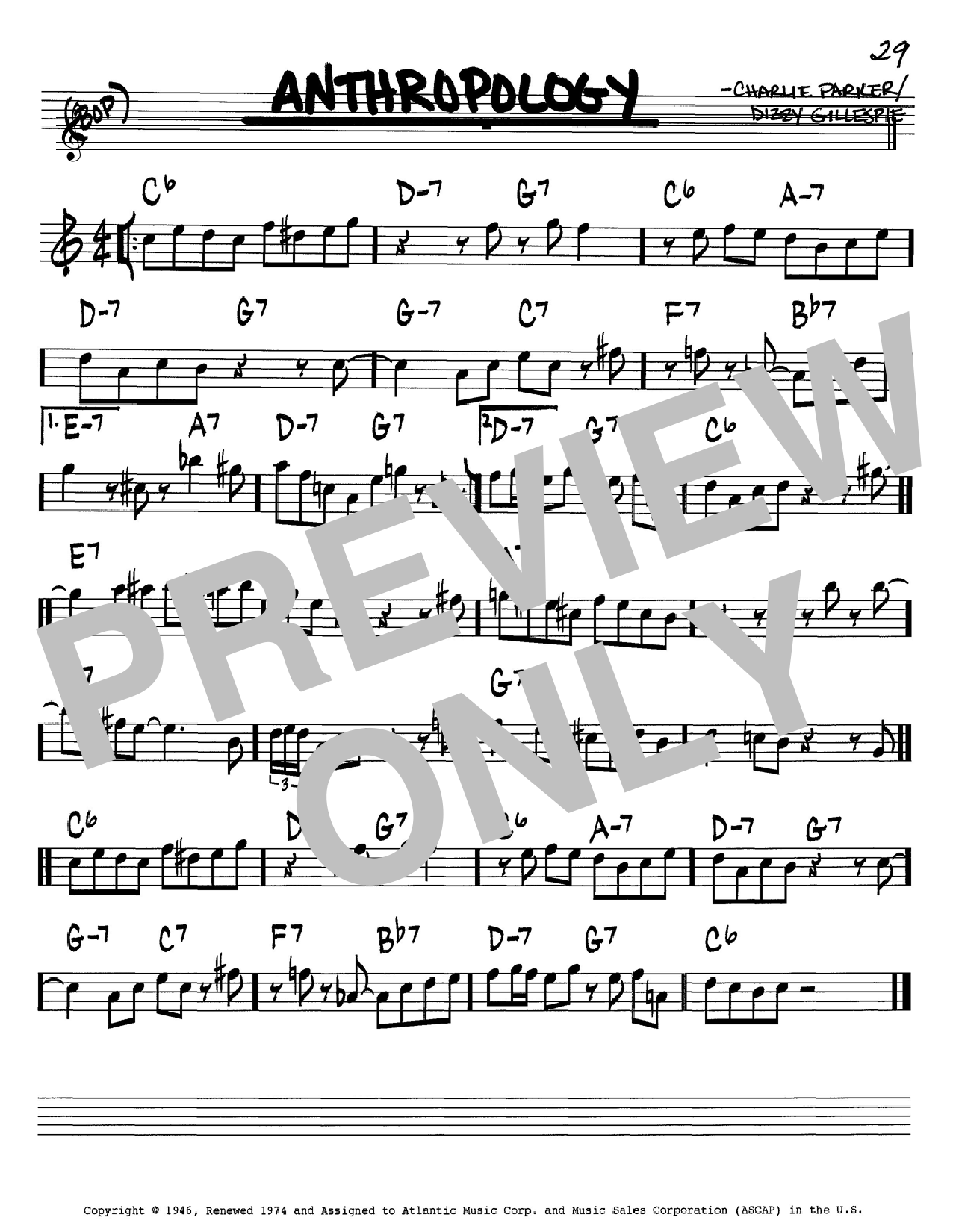 Charlie Parker Anthropology sheet music notes and chords. Download Printable PDF.