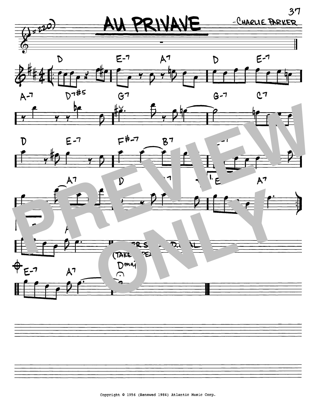 Charlie Parker Au Privave sheet music notes and chords. Download Printable PDF.