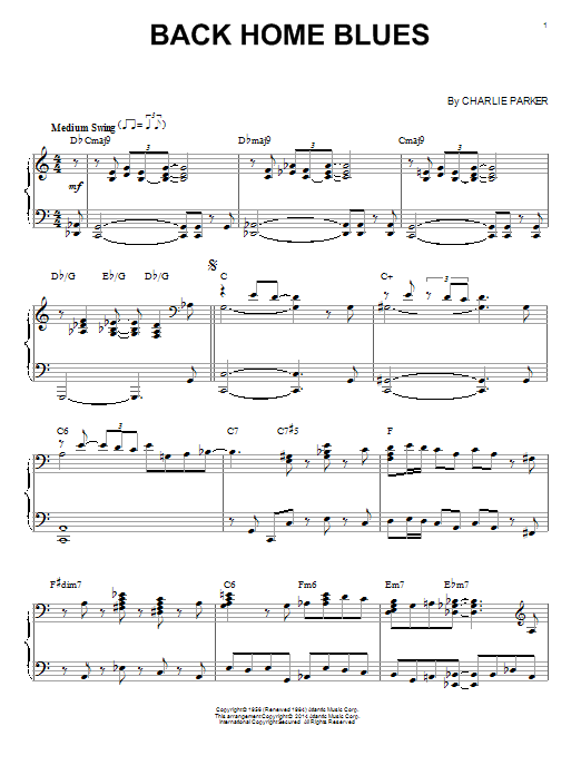 Charlie Parker Back Home Blues sheet music notes and chords. Download Printable PDF.