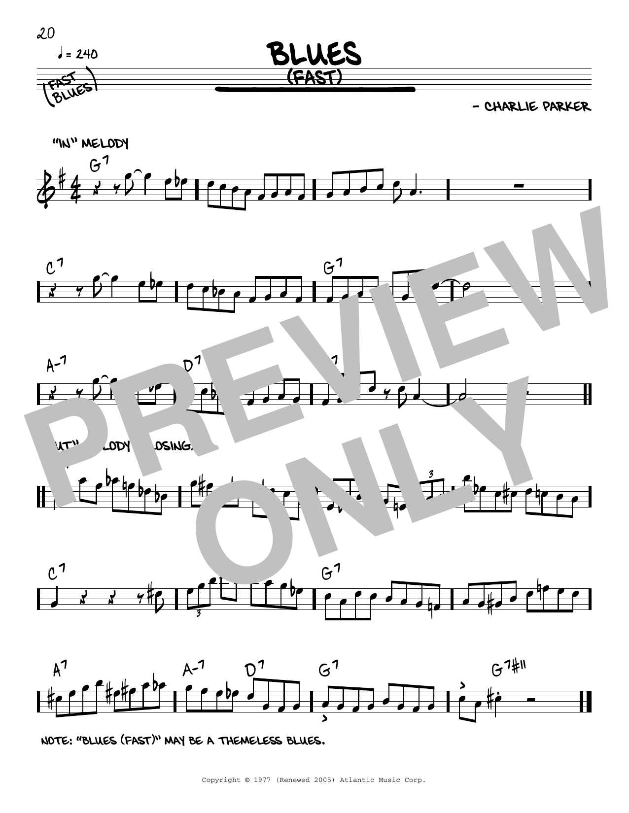 Charlie Parker Blues (Fast) sheet music notes and chords. Download Printable PDF.