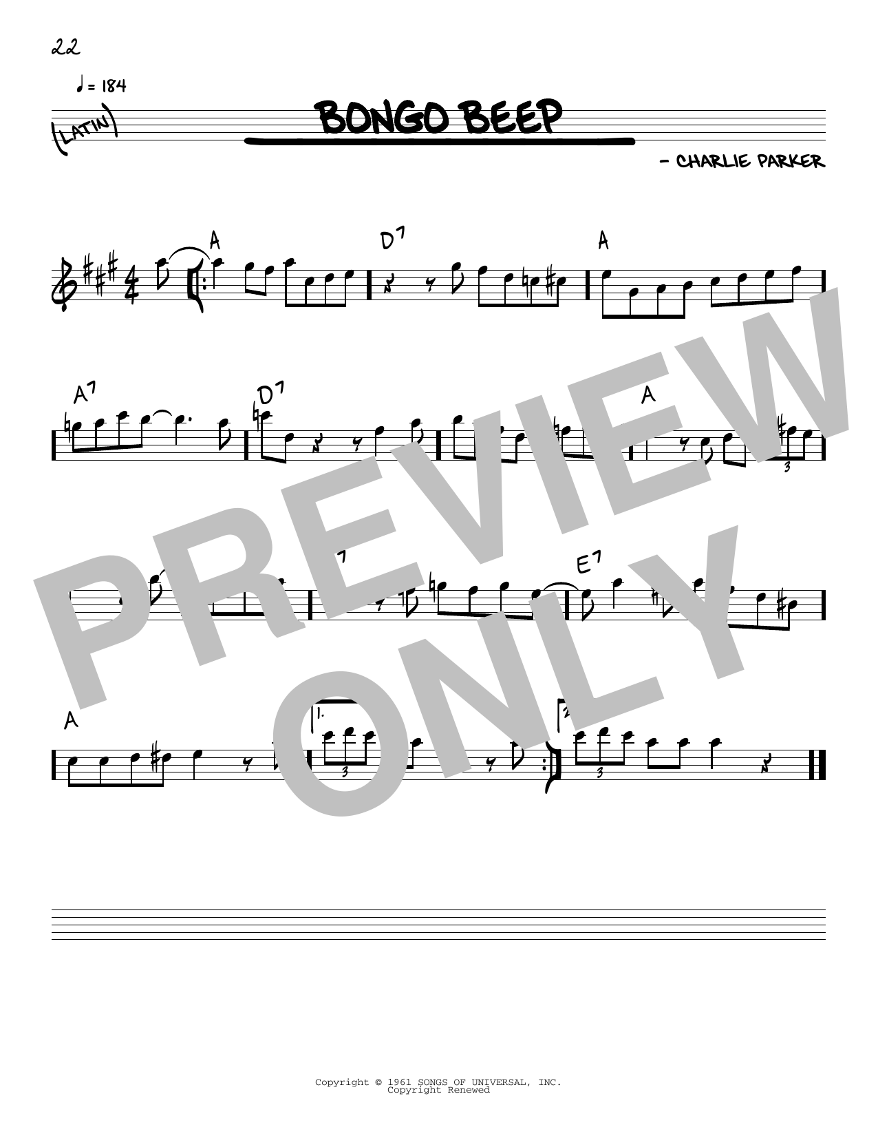 Charlie Parker Bongo Beep sheet music notes and chords. Download Printable PDF.