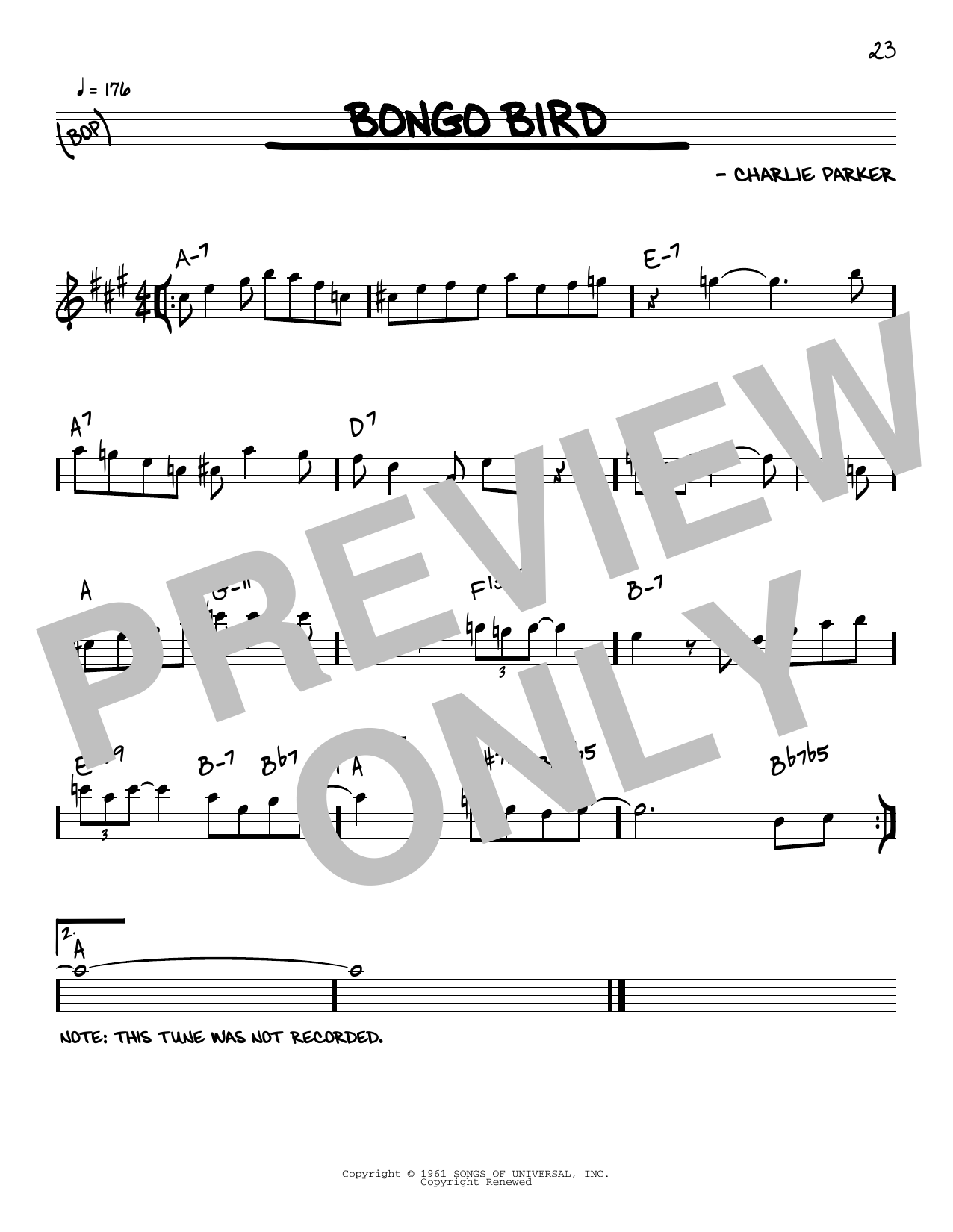 Charlie Parker Bongo Bird sheet music notes and chords. Download Printable PDF.