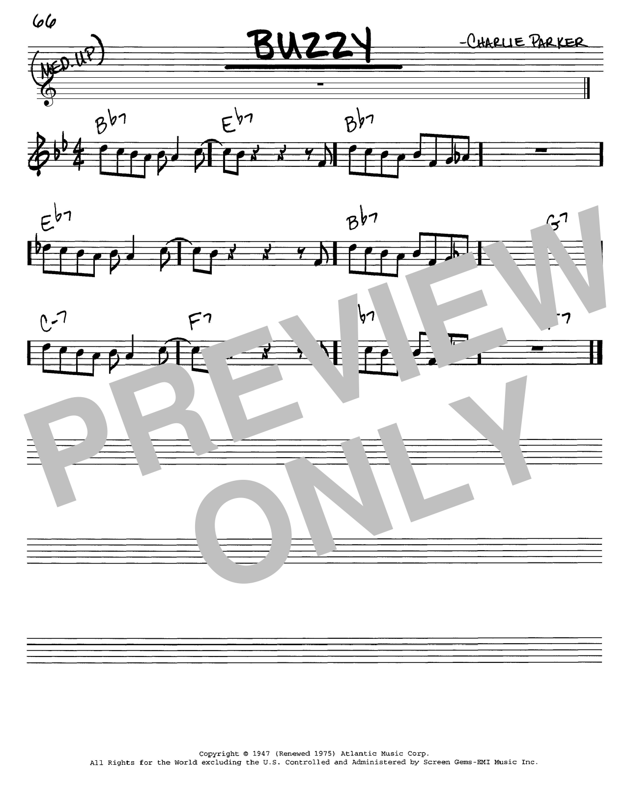 Charlie Parker Buzzy sheet music notes and chords. Download Printable PDF.