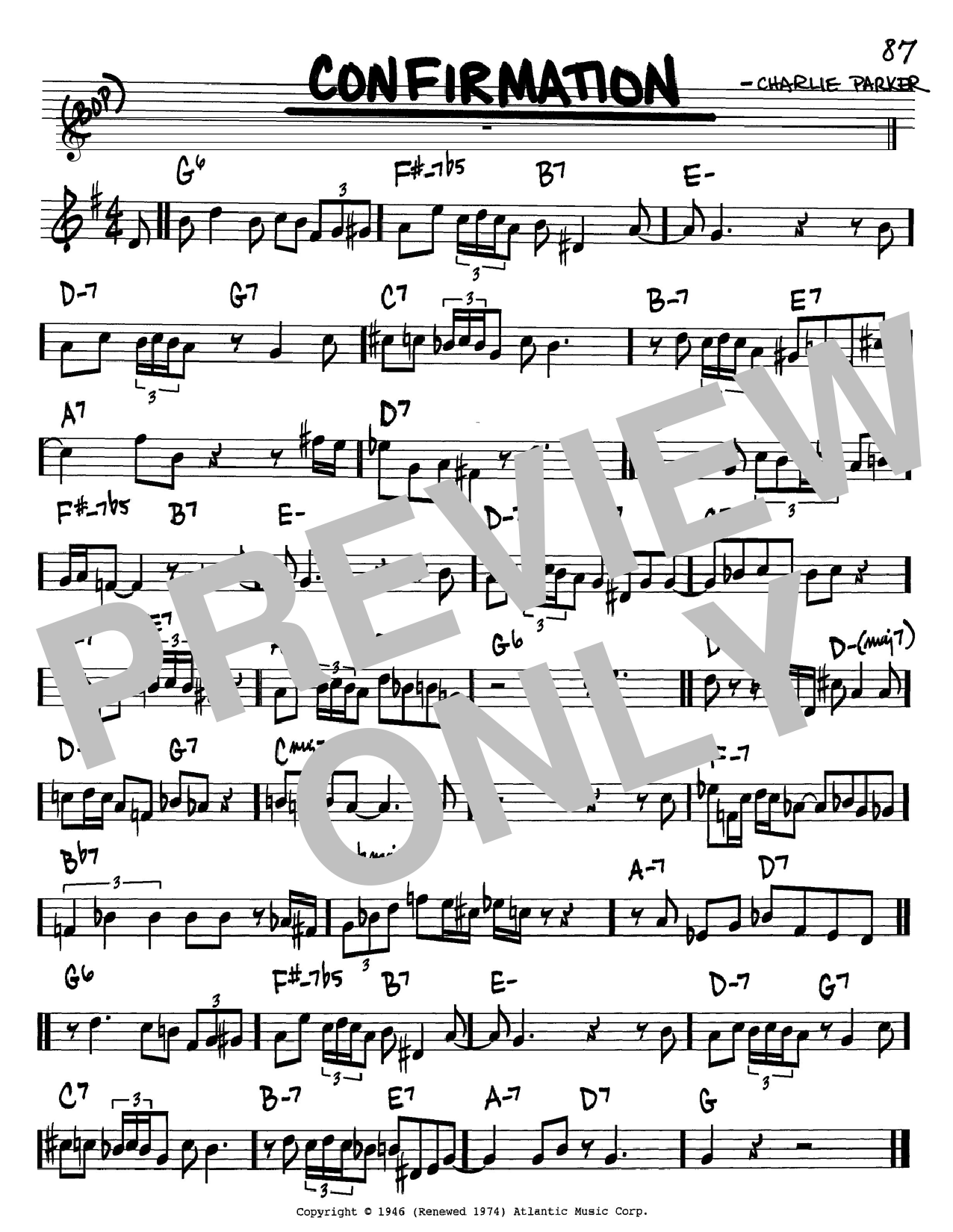 Charlie Parker Confirmation sheet music notes and chords. Download Printable PDF.