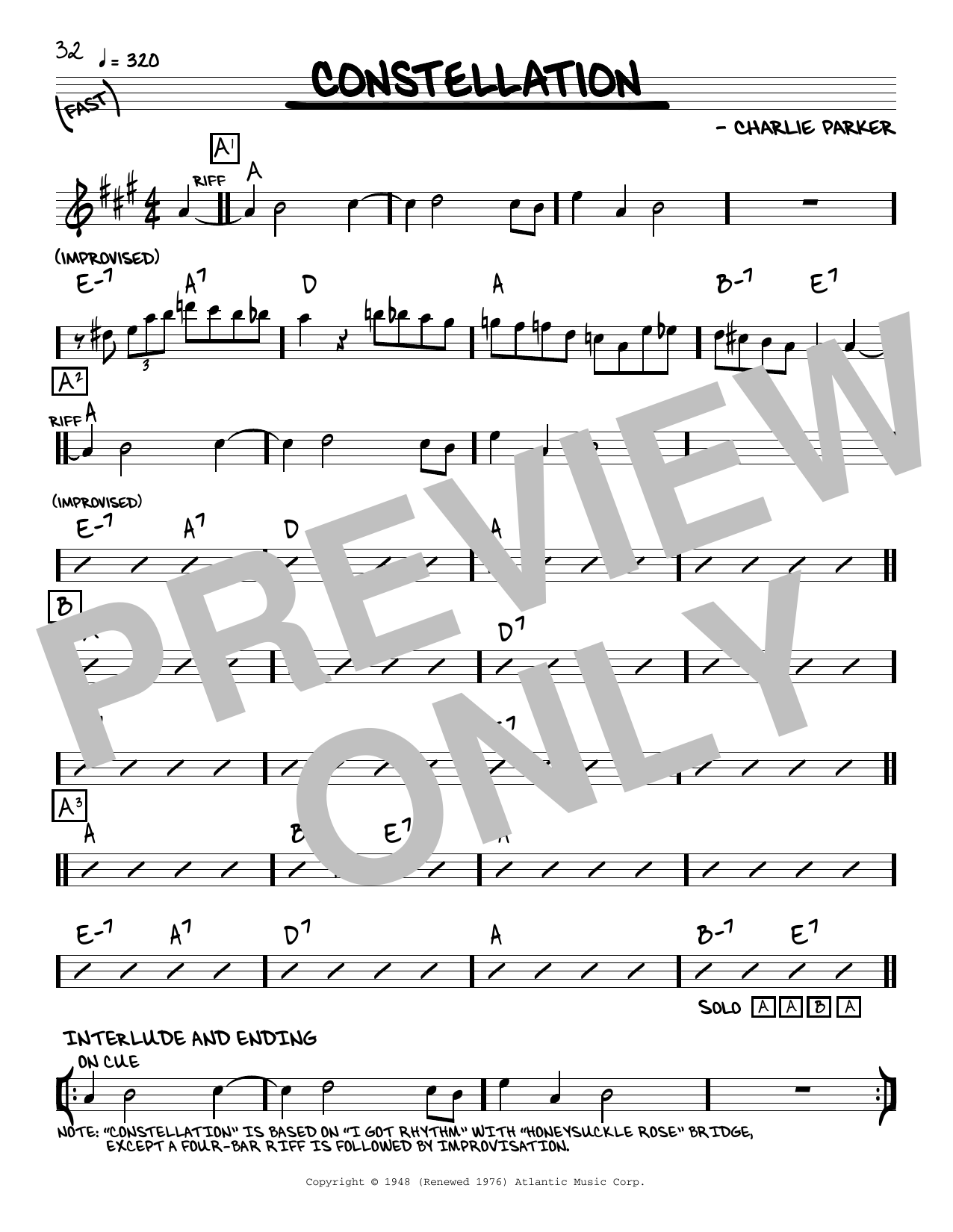 Charlie Parker Constellation sheet music notes and chords. Download Printable PDF.