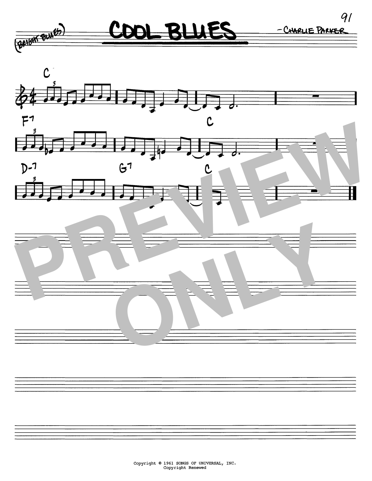 Charlie Parker Cool Blues sheet music notes and chords. Download Printable PDF.