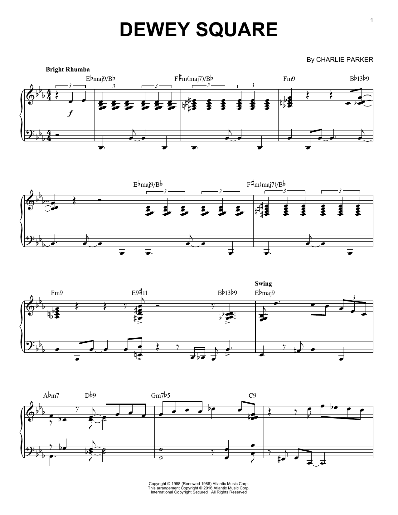 Learn to play Charlie Parker Dewey Square (arr. Brent Edstrom) sheet music for Piano Solo in minutes. Charlie Parker Dewey Square (arr. Brent Edstrom) sheet music notes and chords. Download Printable PDF.