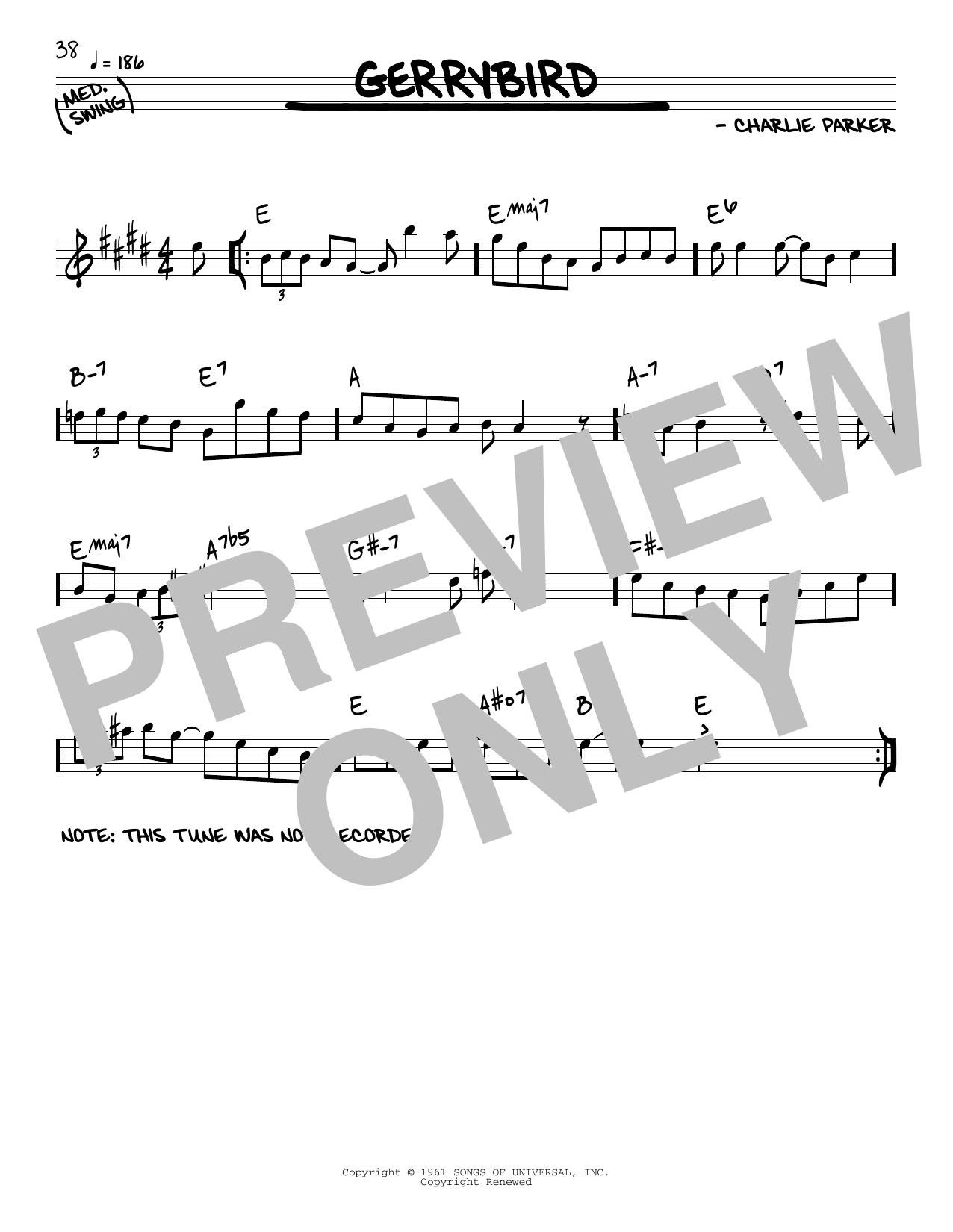 Charlie Parker Gerrybird sheet music notes and chords. Download Printable PDF.