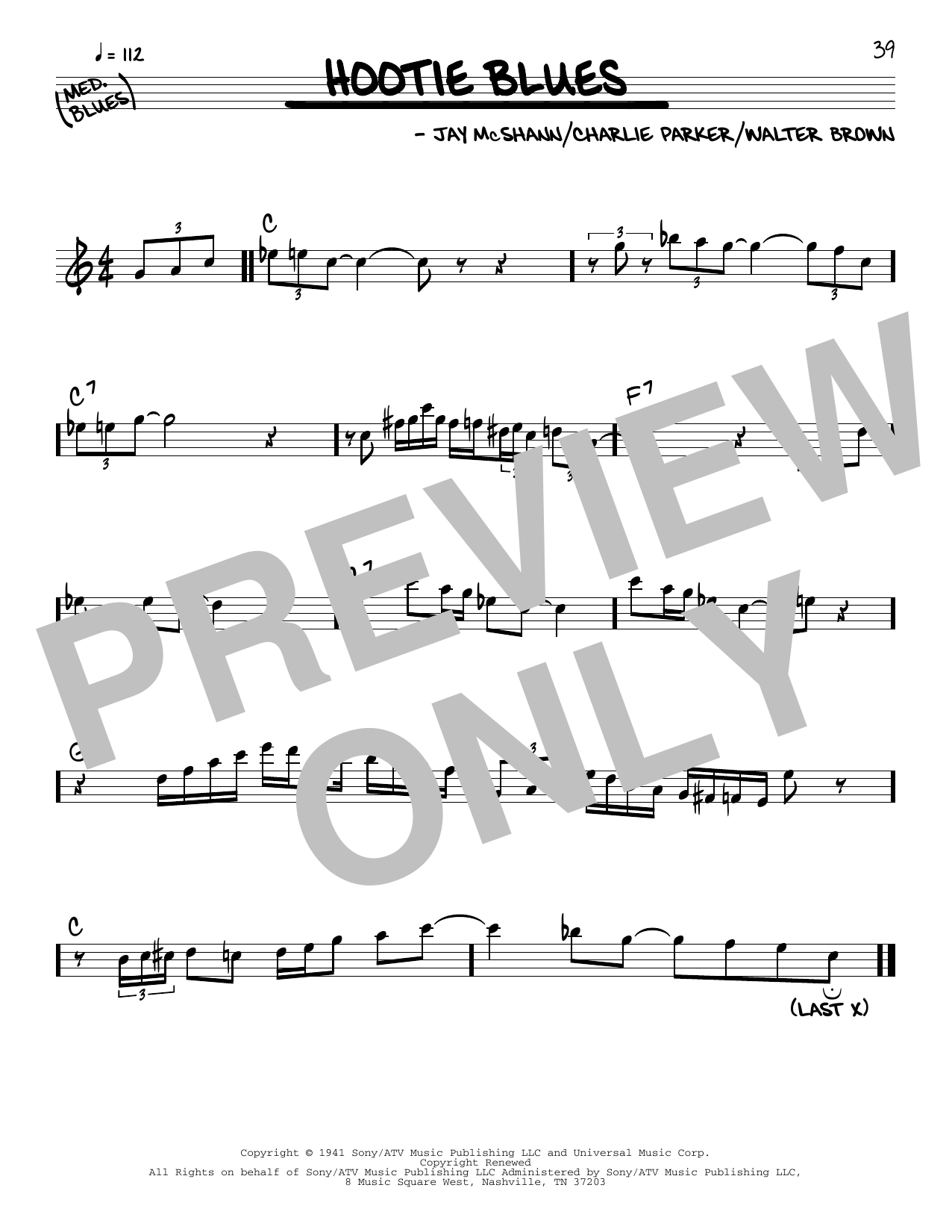 Charlie Parker Hootie Blues sheet music notes and chords. Download Printable PDF.