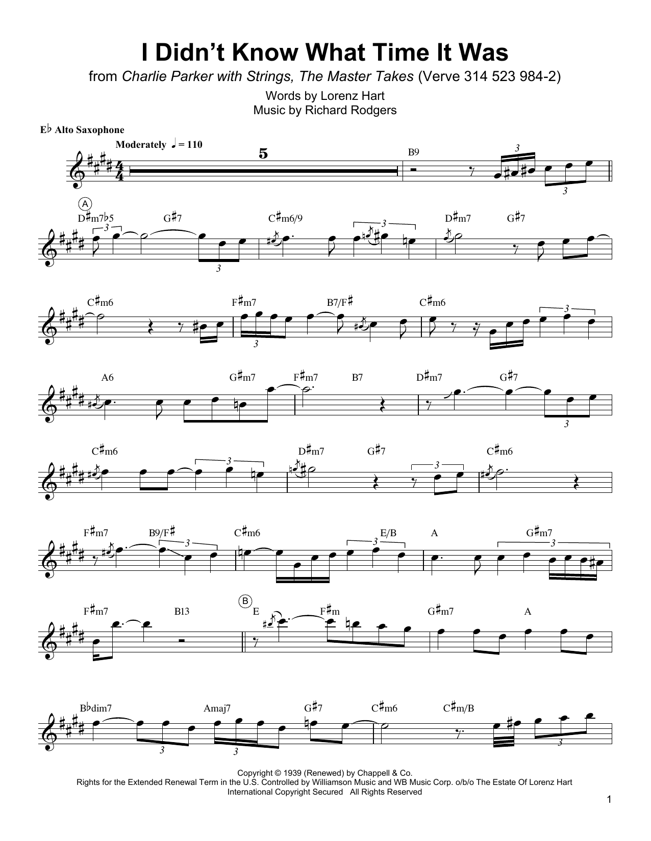 Charlie Parker I Didn T Know What Time It Was Sheet Music Pdf Notes Chords Jazz Score Alto Sax Transcription Download Printable Sku