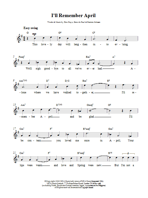 Woody Herman I'll Remember April sheet music notes and chords. Download Printable PDF.