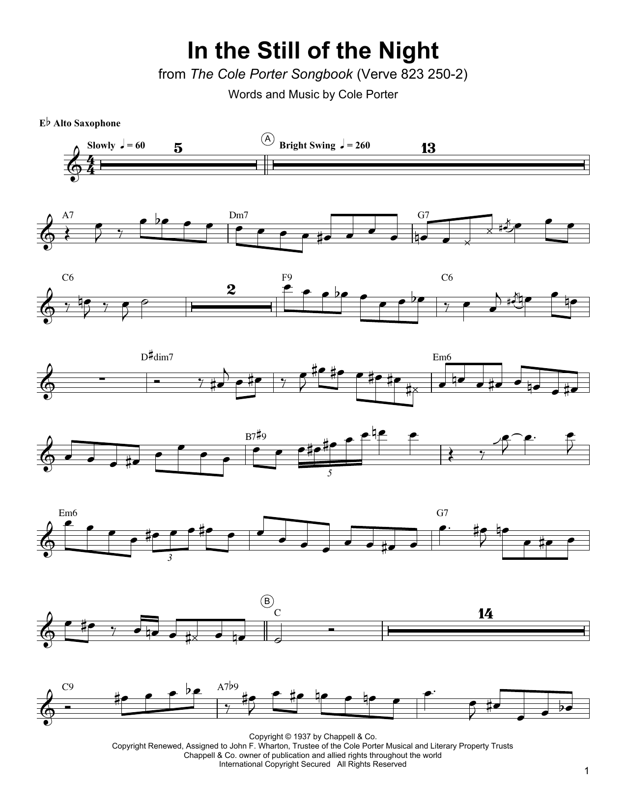 Charlie Parker In The Still Of The Night Sheet Music Pdf Notes Chords Jazz Score Alto Sax Transcription Download Printable Sku