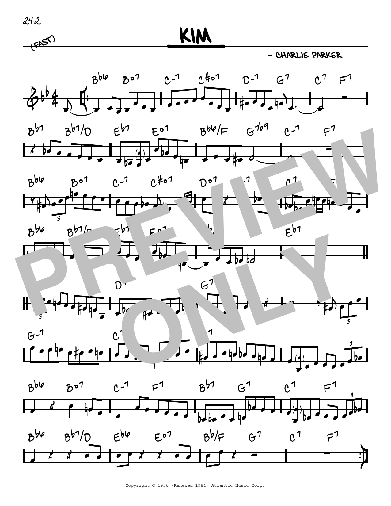 Charlie Parker Kim sheet music notes and chords. Download Printable PDF.