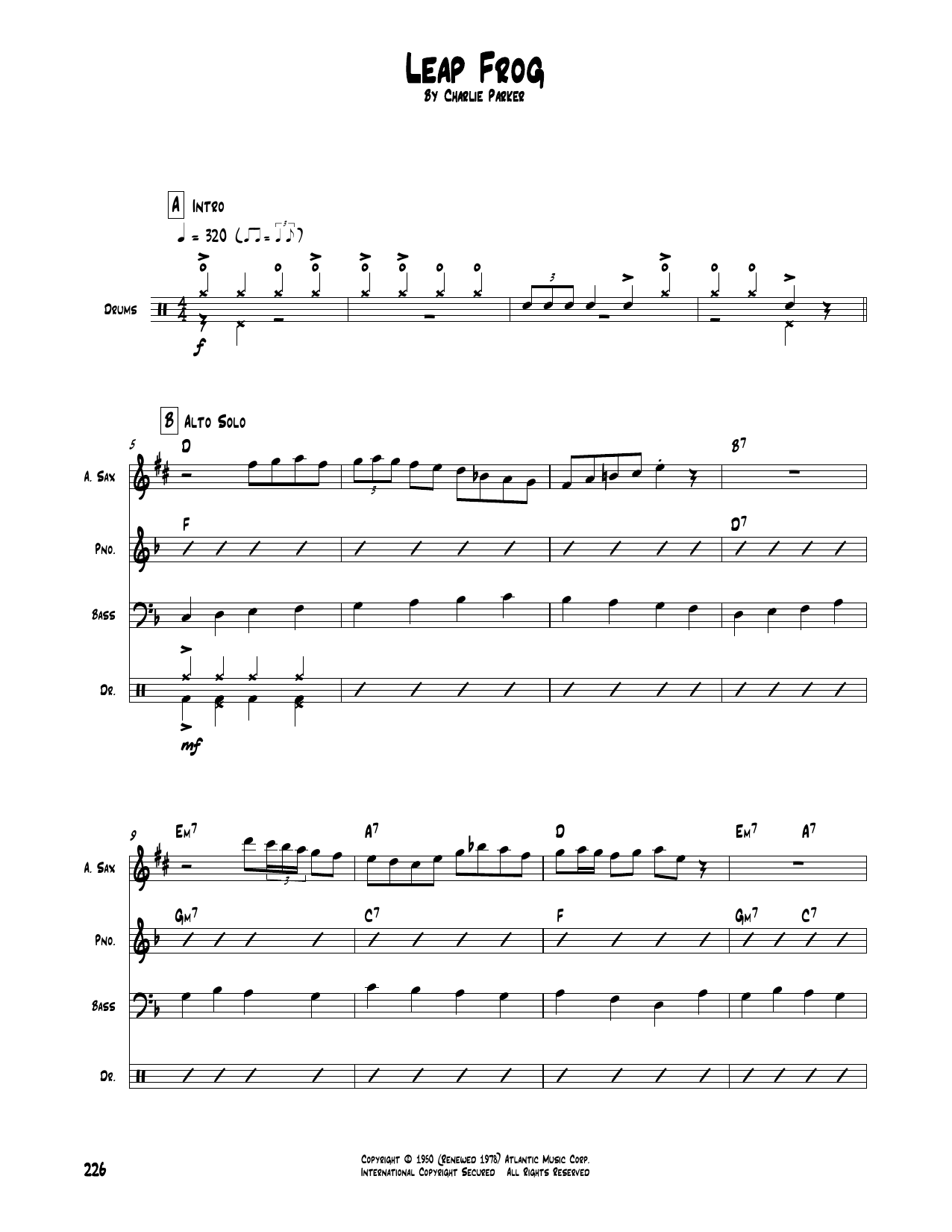 Charlie Parker Leap Frog sheet music notes and chords. Download Printable PDF.