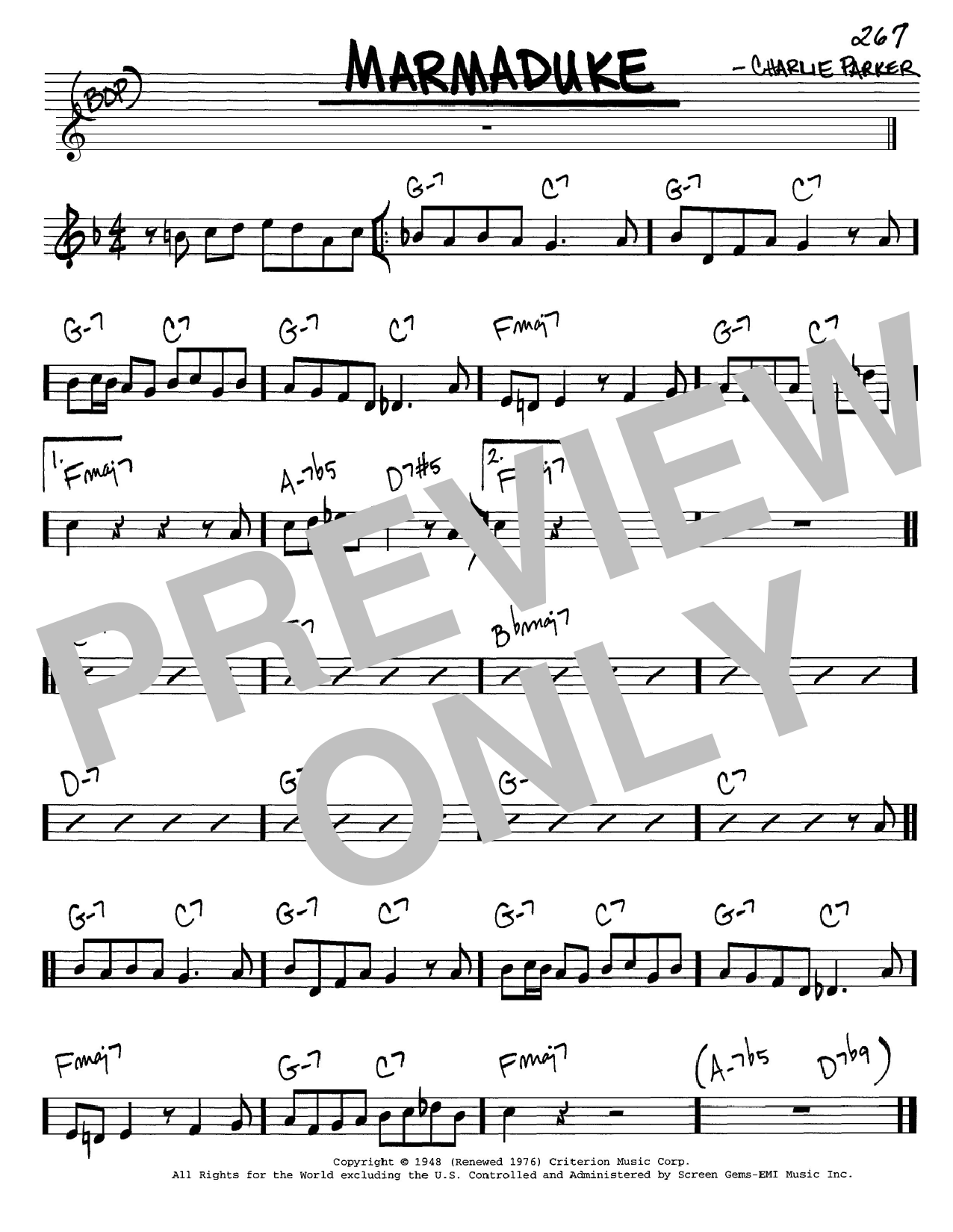 Charlie Parker Marmaduke sheet music notes and chords. Download Printable PDF.