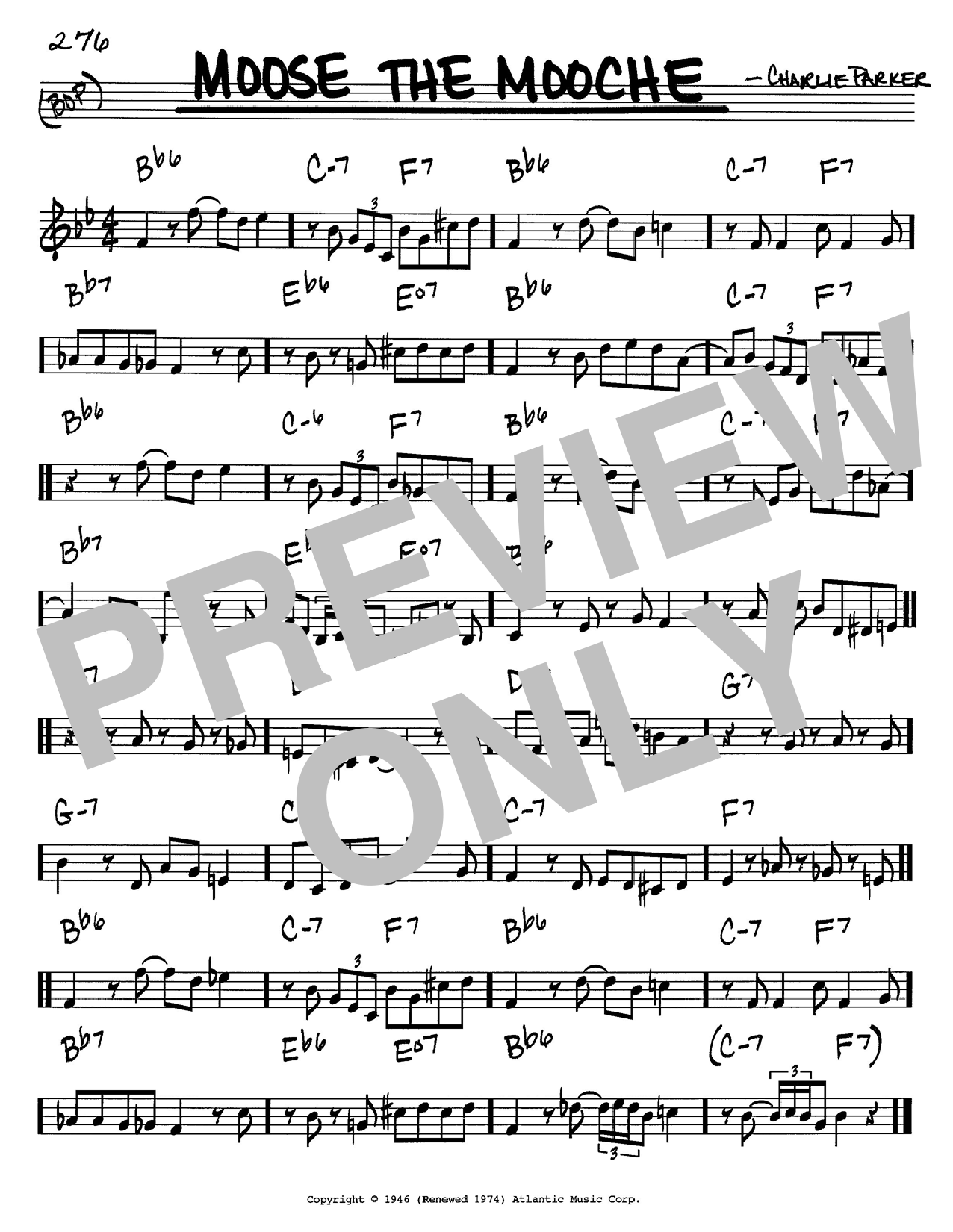 Charlie Parker Moose The Mooche sheet music notes and chords. Download Printable PDF.