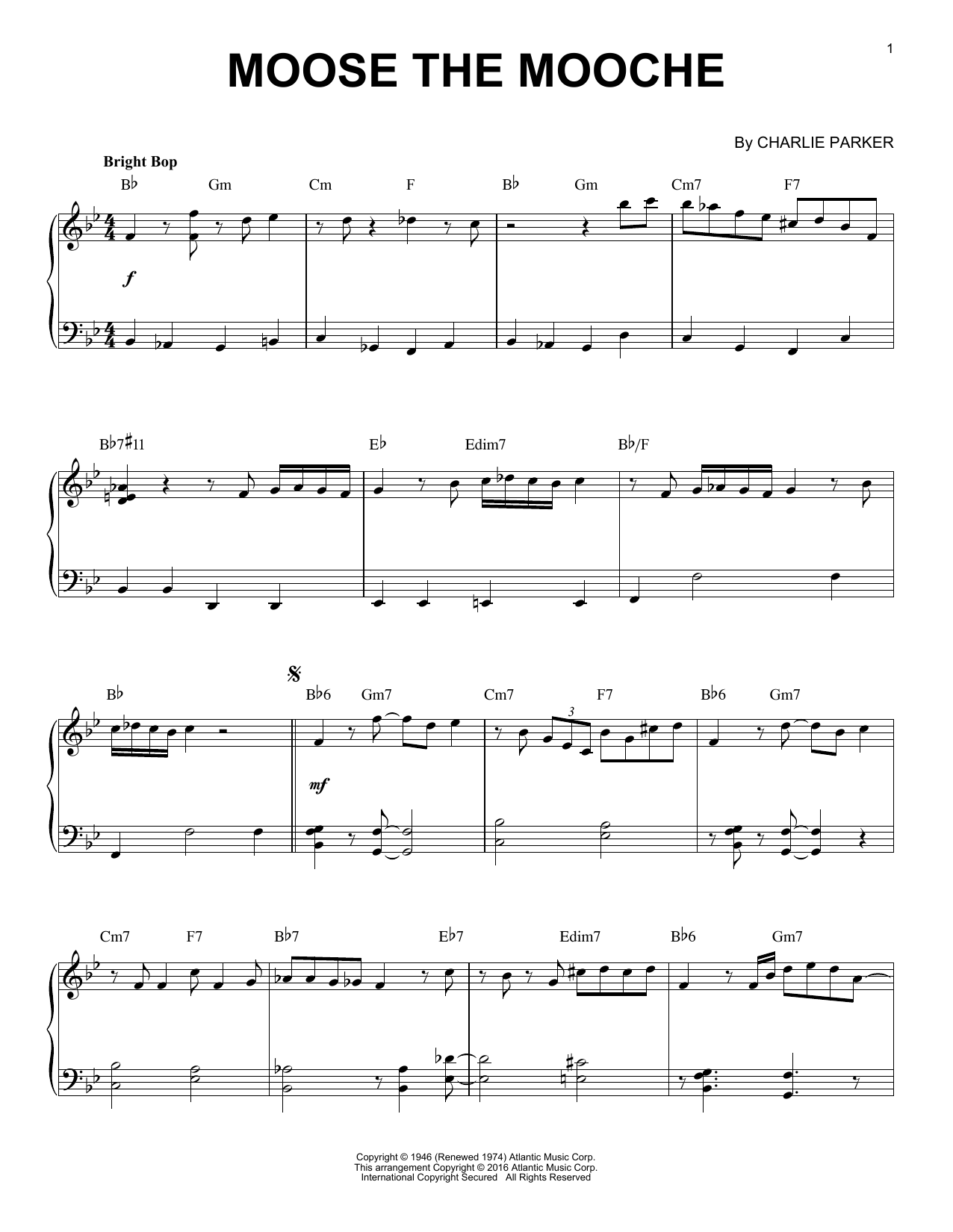 Learn to play Charlie Parker Moose The Mooche (arr. Brent Edstrom) sheet music for Piano Solo in minutes. Charlie Parker Moose The Mooche (arr. Brent Edstrom) sheet music notes and chords. Download Printable PDF.