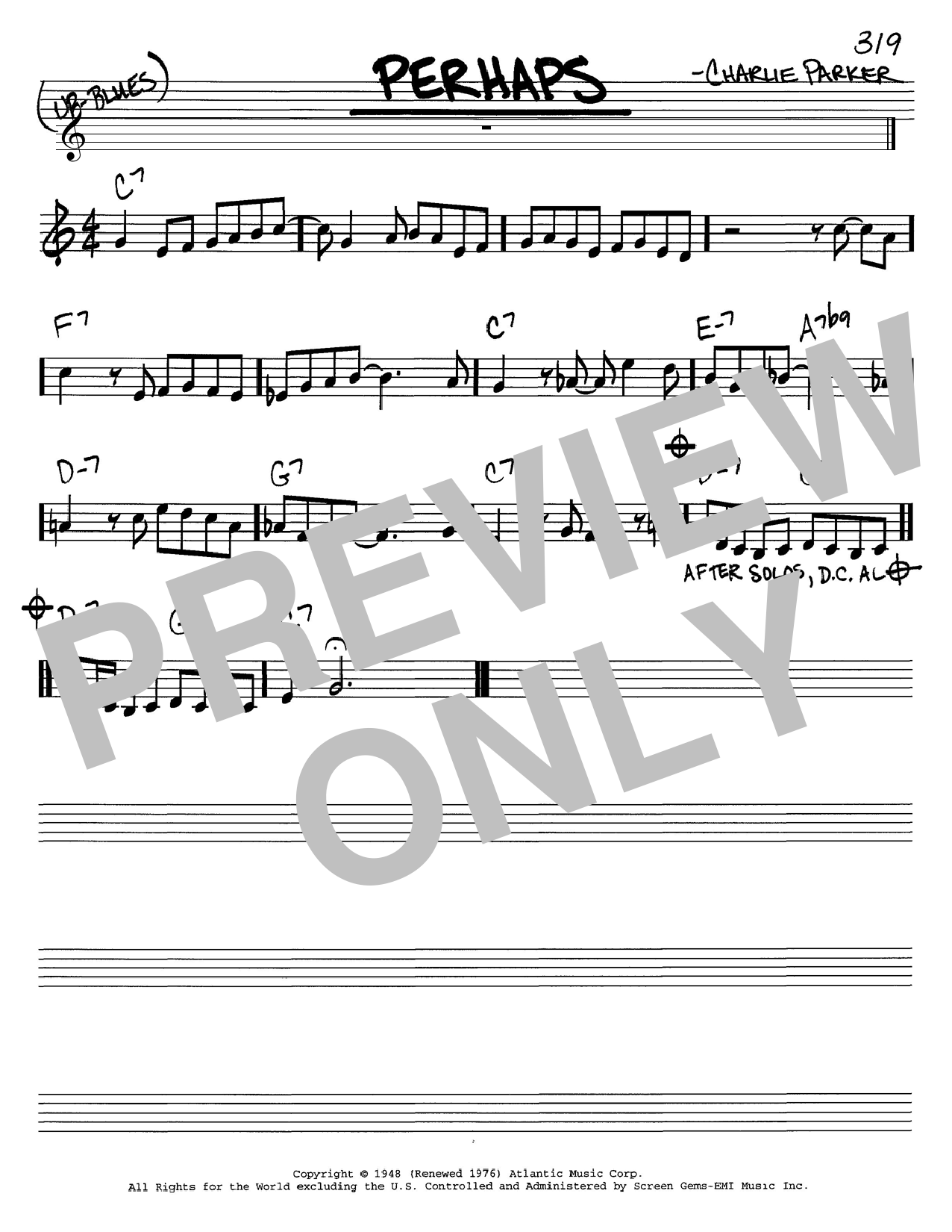 Charlie Parker Perhaps sheet music notes and chords. Download Printable PDF.