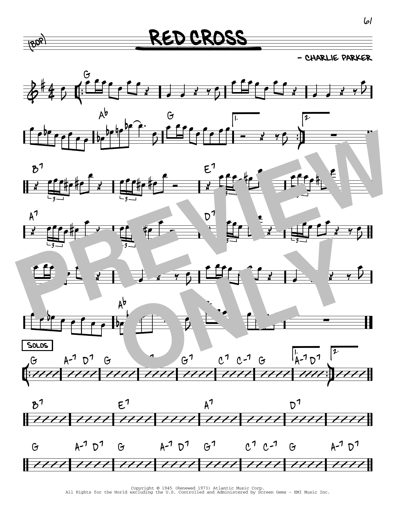 Charlie Parker Red Cross sheet music notes and chords. Download Printable PDF.