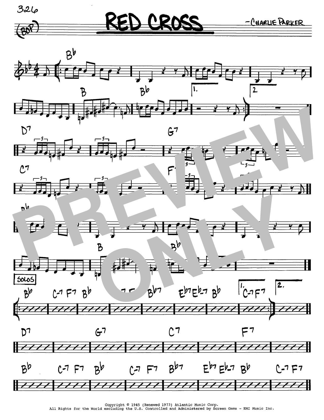 Charlie Parker Red Cross sheet music notes and chords. Download Printable PDF.