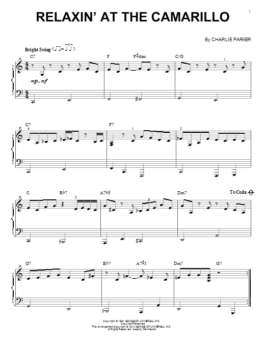 Learn to play Charlie Parker Relaxin' At The Camarillo sheet music for Alto Sax Transcription in minutes. Price: 6.9900$ Charlie Parker Relaxin' At The Camarillo sheet music notes and chords arranged for Alto Sax Transcription