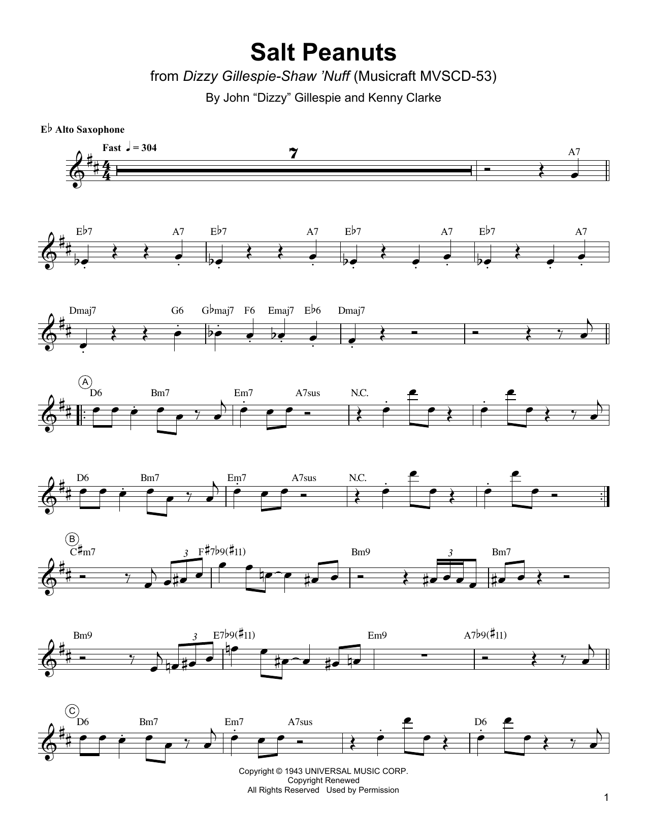 Charlie Parker Salt Peanuts sheet music notes and chords. Download Printable PDF.