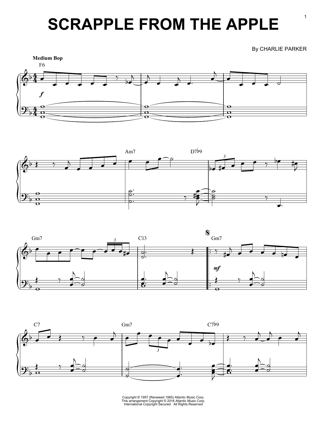 Learn to play Charlie Parker Scrapple From The Apple (arr. Brent Edstrom) sheet music for Piano Solo in minutes. Charlie Parker Scrapple From The Apple (arr. Brent Edstrom) sheet music notes and chords. Download Printable PDF.