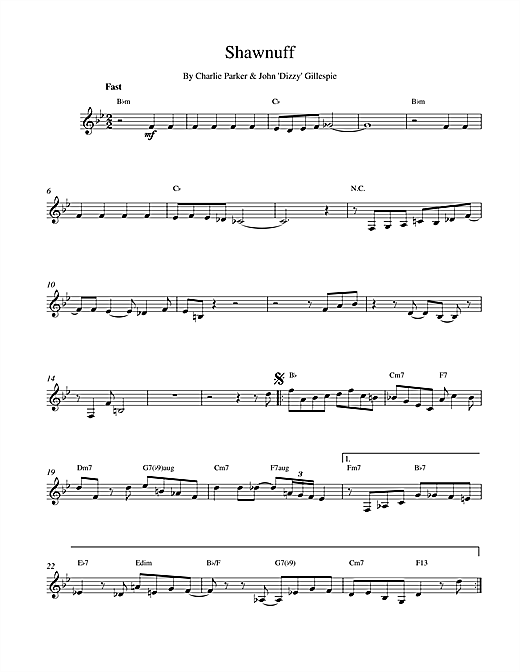 Charlie Parker Shawnuff sheet music notes and chords. Download Printable PDF.