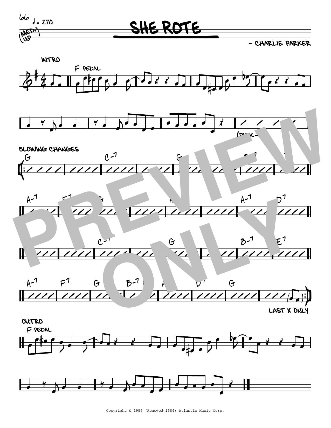 Charlie Parker She Rote sheet music notes and chords. Download Printable PDF.