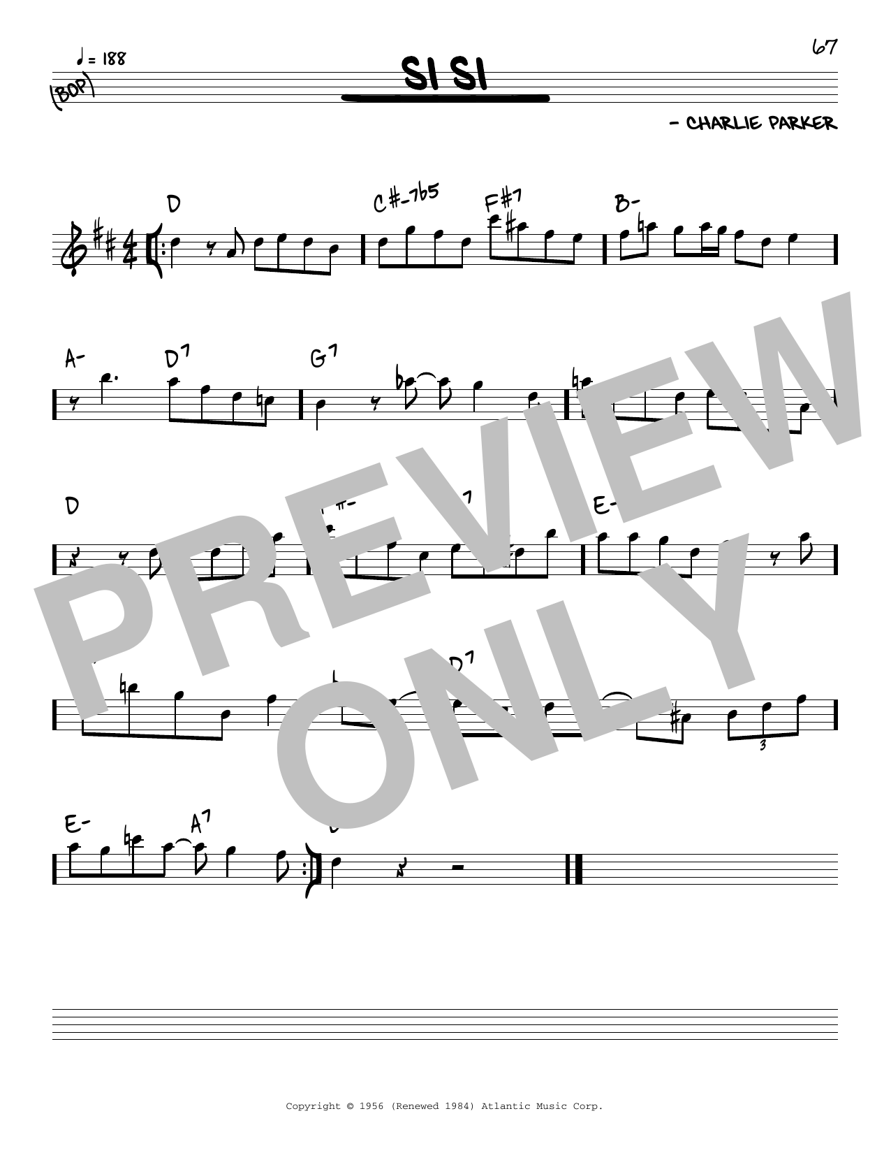 Charlie Parker Si Si sheet music notes and chords. Download Printable PDF.