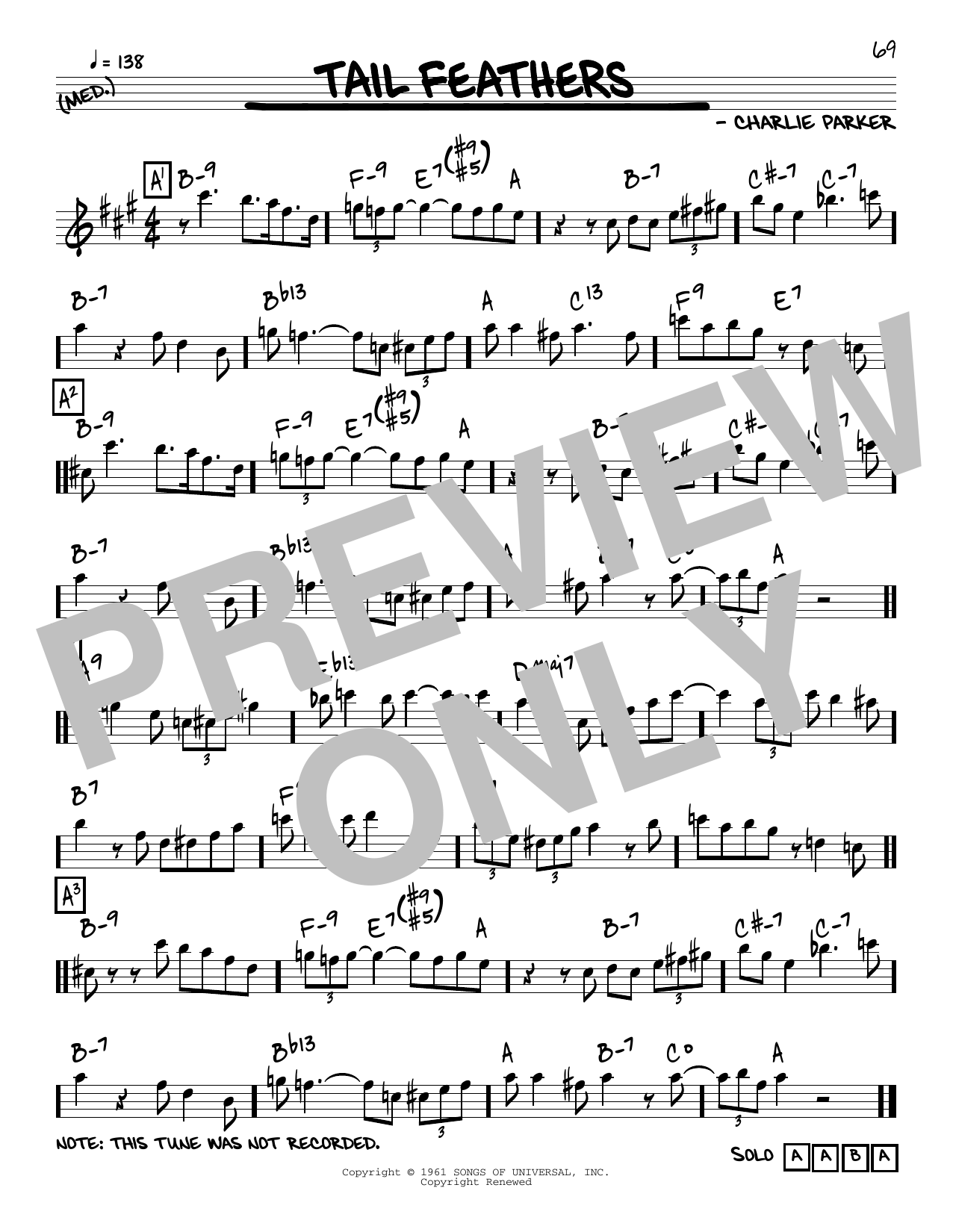 Charlie Parker Tail Feathers sheet music notes and chords. Download Printable PDF.