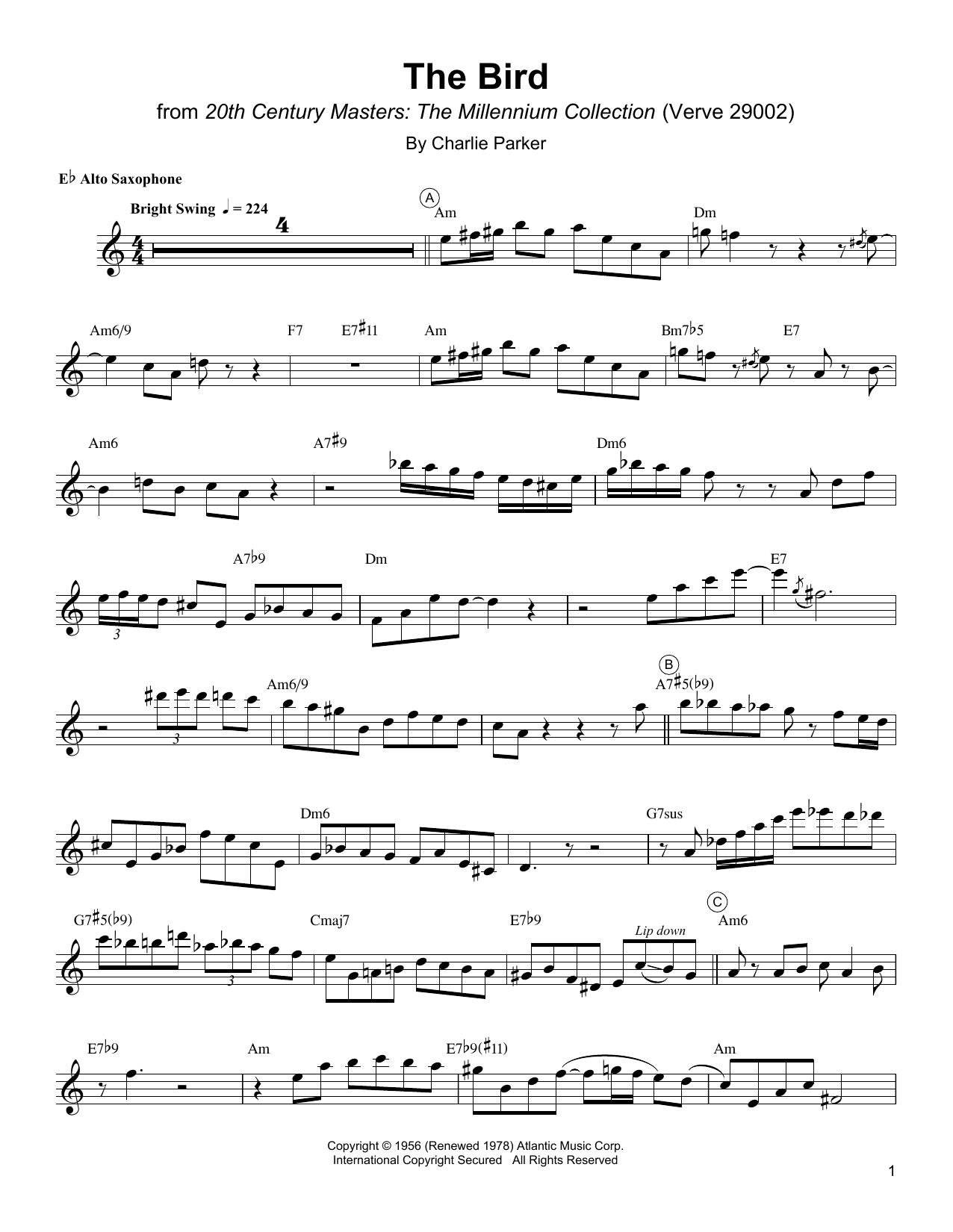 Charlie Parker The Bird sheet music notes and chords. Download Printable PDF.