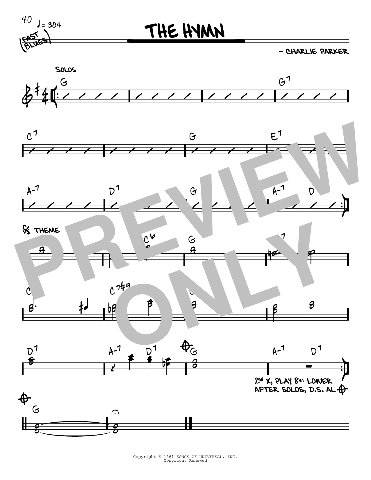 Charlie Parker The Hymn sheet music notes and chords. Download Printable PDF.