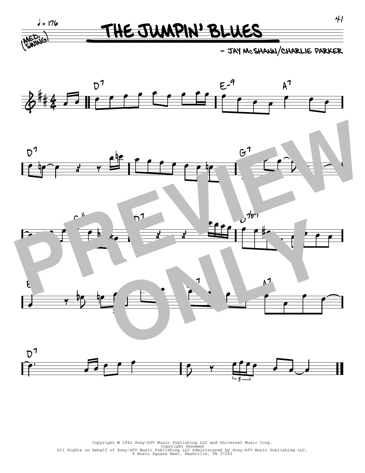 Charlie Parker The Jumpin' Blues sheet music notes and chords. Download Printable PDF.