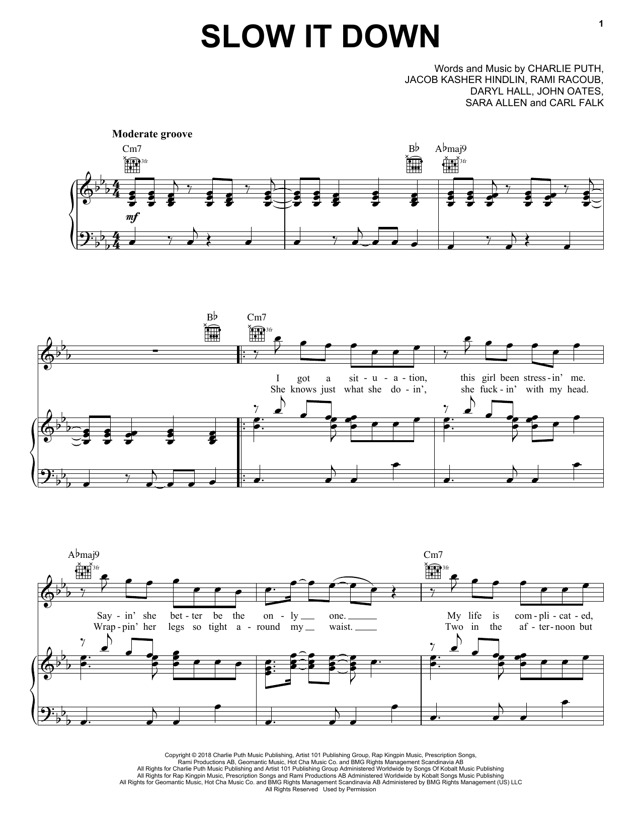 Charlie Puth Slow It Down sheet music notes and chords. Download Printable PDF.