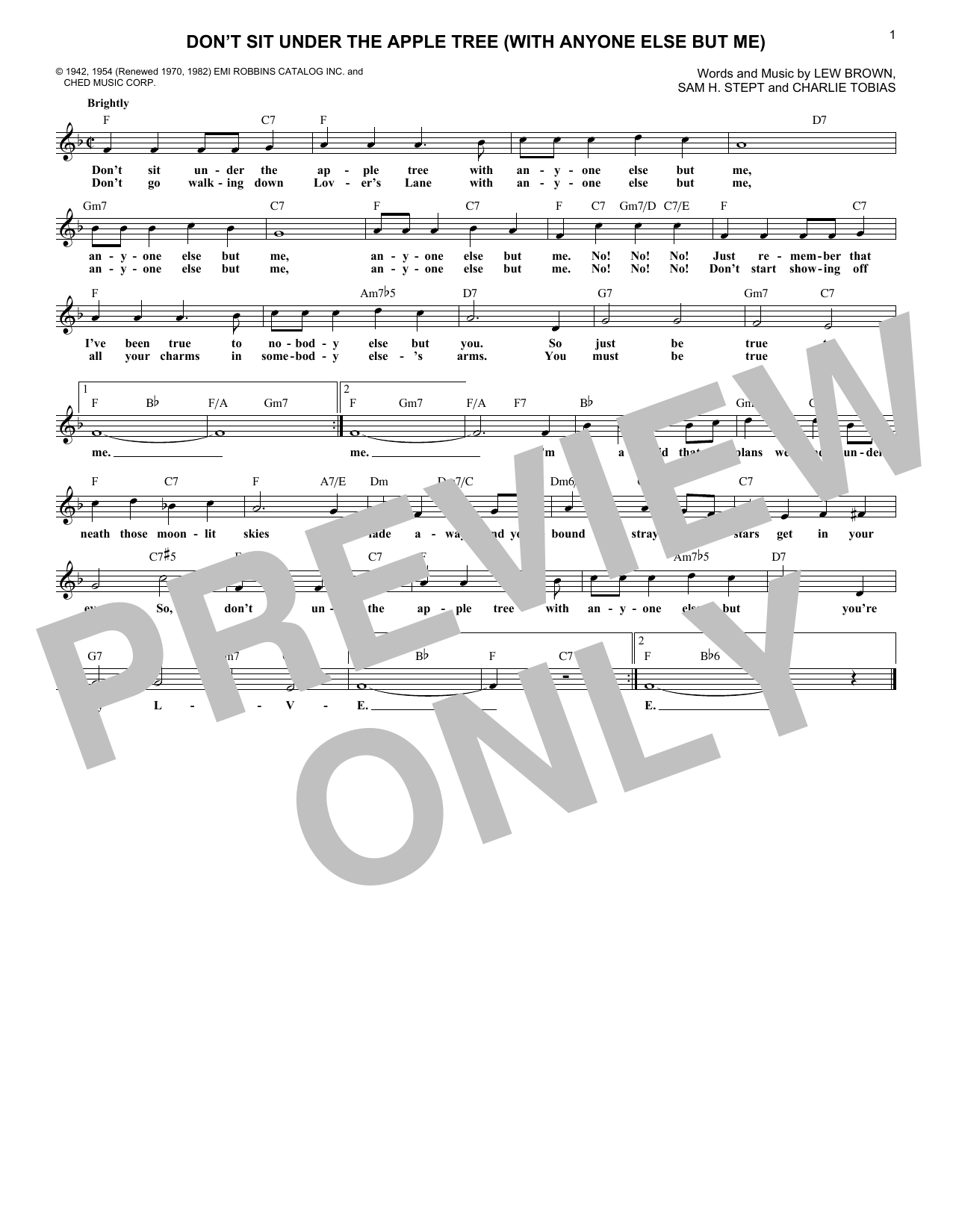 Learn to play Charlie Tobias Don't Sit Under The Apple Tree (With Anyone Else But Me) sheet music for Banjo Tab in minutes. Price: 7.8900$ Charlie Tobias Don't Sit Under The Apple Tree (With Anyone Else But Me) sheet music notes and chords arranged for Banjo Tab