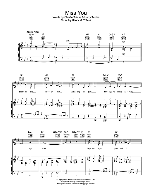 Charlie Tobias Miss You Sheet Music Pdf Notes Chords Pop Score Piano Vocal Guitar Right Hand Melody Download Printable Sku