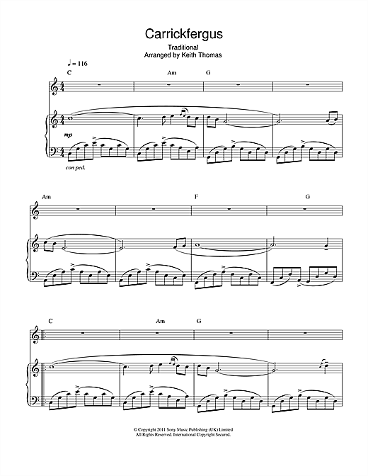 Charlotte Church Carrickfergus sheet music notes and chords. Download Printable PDF.