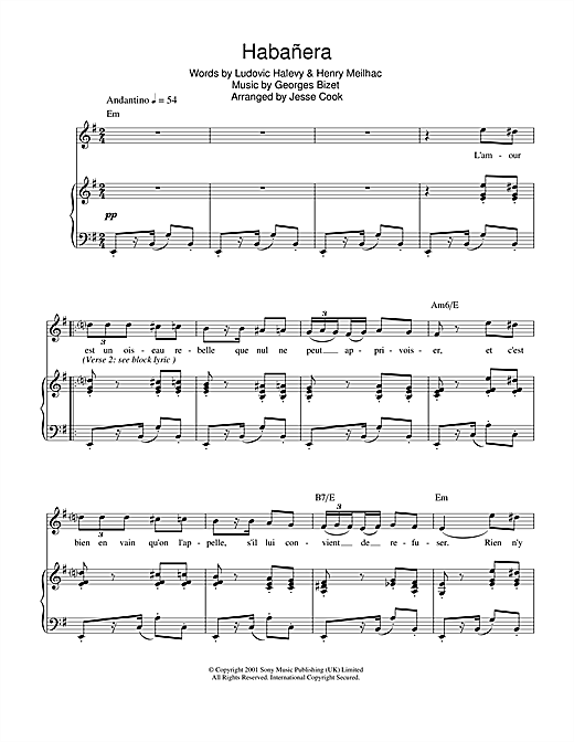 Interesante patinar Convocar Charlotte Church "Habanera (from Carmen)" Sheet Music PDF Notes, Chords |  Classical Score Piano, Vocal & Guitar Download Printable. SKU: 112797