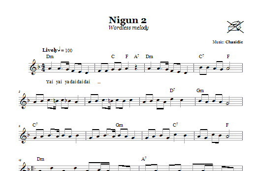 Learn to play Chasidic Nigun 2 (Wordless Melody) sheet music for Lead Sheet / Fake Book in minutes. Price: 5.9900$ Chasidic Nigun 2 (Wordless Melody) sheet music notes and chords arranged for Lead Sheet / Fake Book