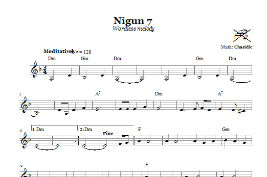 Learn to play Chasidic Nigun 7 (Wordless Melody) sheet music for Lead Sheet / Fake Book in minutes. Price: 5.9900$ Chasidic Nigun 7 (Wordless Melody) sheet music notes and chords arranged for Lead Sheet / Fake Book