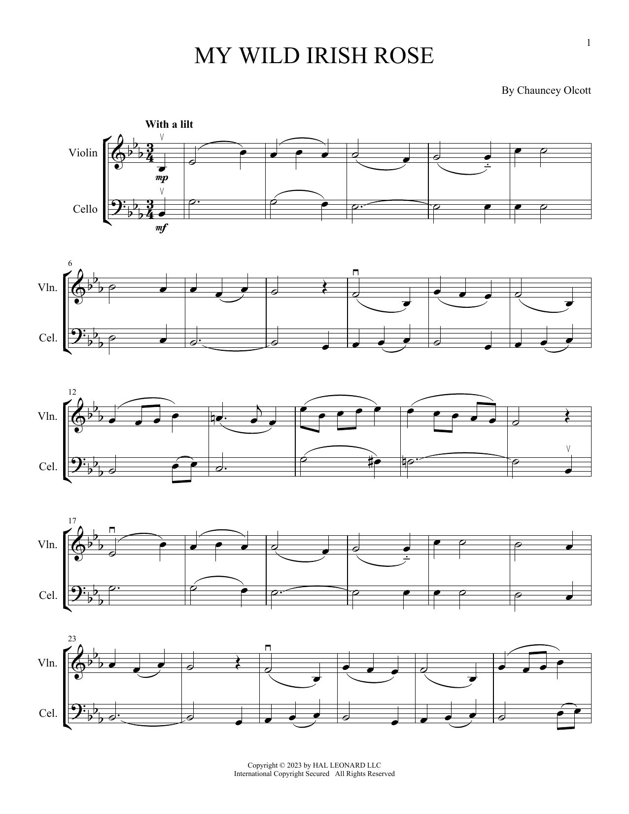 Chauncey Olcott My Wild Irish Rose (arr. Michelle Hynson) sheet music notes and chords. Download Printable PDF.