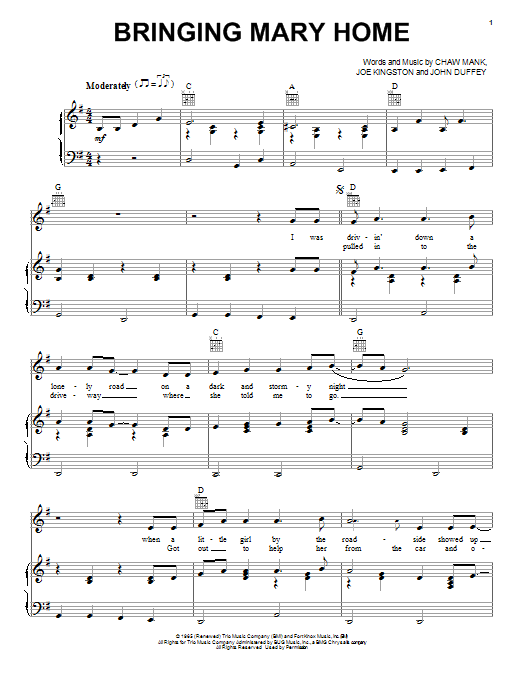 Chaw Mank Bringing Mary Home sheet music notes and chords. Download Printable PDF.